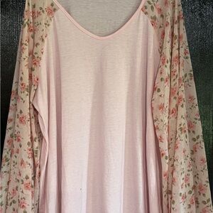 Emery Rose Pink Top with Floral Sleeves